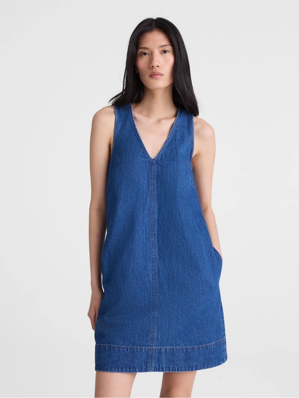 Denim V-Neck Sleeveless Mini Dress